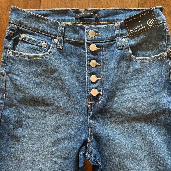 Truth + Theory Women's Med Wash High-Rise Angle Skinny Stretch Demin Jean, Sz 10 - Picture 2 of 10